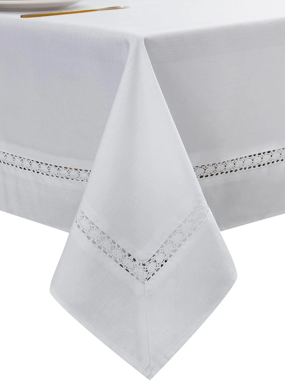 EHouseHome Heavy Duty Fabric Tablecloth with White Lace 60 x 84Inch